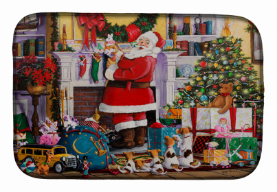 Celebration Art Themed Dish Drying Mat (Color: Santa Claus Placing the Presents, size: 14 x 21)