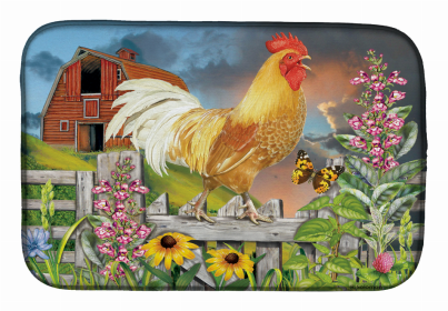 Bird/Rooster Dish Drying Mat (Color: Yellow Rooster Greeting the Day, size: 14 x 21)