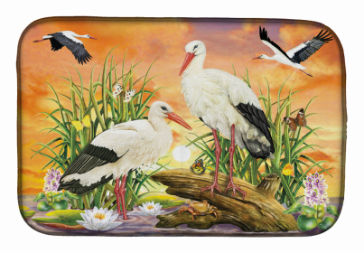 Bird Art Dish Drying Mat (Color: Storks, size: 14 x 21)