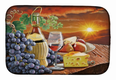 Food/Beverage Art Themed Dish Drying Mat (Color: Chianti, Pears, Wine and Cheese, size: 14 x 21)