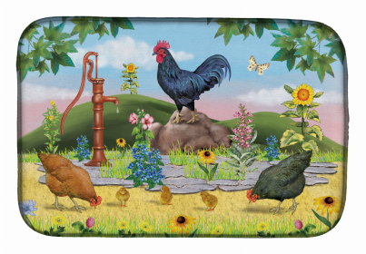 Bird/Rooster Dish Drying Mat (Color: Rooster And Water Pump, size: 14 x 21)