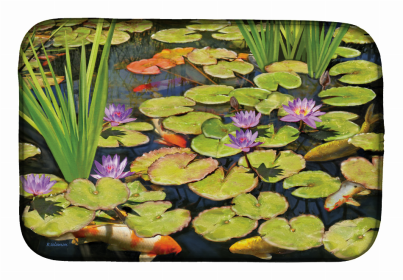 Real Life/Landscape Art/Painting Themed Dish Drying Mat (Color: Koi Pond II, size: 14 x 21)