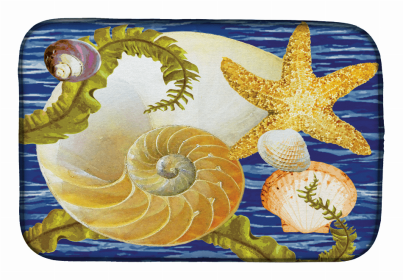 Sealife Art Themed Dish Drying Mat (Color: Cut Nautilus And Starfish, size: 14 x 21)