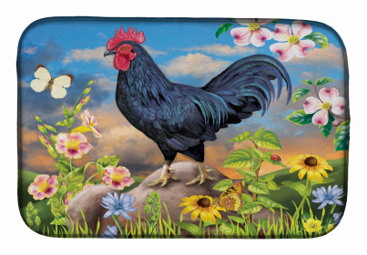 Bird/Rooster Dish Drying Mat (Color: Black Rooster, size: 14 x 21)