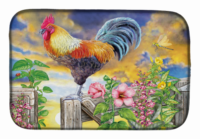Bird/Rooster Dish Drying Mat (Color: Rooster Barnyard Morning, size: 14 x 21)
