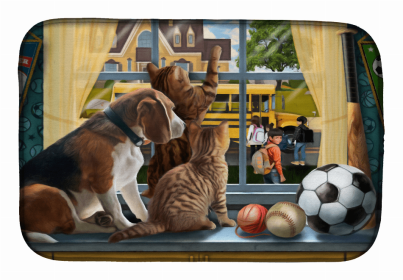 Real Life/Landscape Art/Painting Themed Dish Drying Mat (Color: Beagle, Cats Back to School, size: 14 x 21)