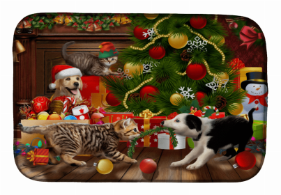 Celebration Art Themed Dish Drying Mat (Color: Holiday A Little Christmas Fun Yellow Lab, size: 14 x 21)