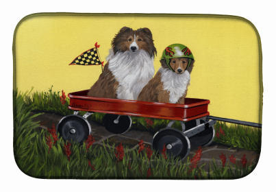 Dog Breed Art Dish Drying Mat (Color: Sheltie Sheepdog Express, size: 14 x 21)