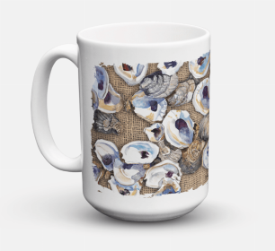 Shellfish Coffee Mug 15 oz (Color: Oyster  on Faux Burlap, size: 5 x 5)