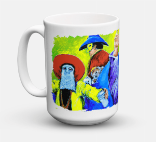 Festive Coffee Mug 15 oz (Color: Mardi Gras Throw me something mister, size: 5 x 5)