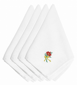 Christmas Themed Embroidered Napkins (Color: Christmas Poinsettia, size: 20 x 20)