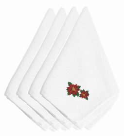 Christmas Themed Embroidered Napkins (Color: Christmas Two Poinsettias, size: 20 x 20)